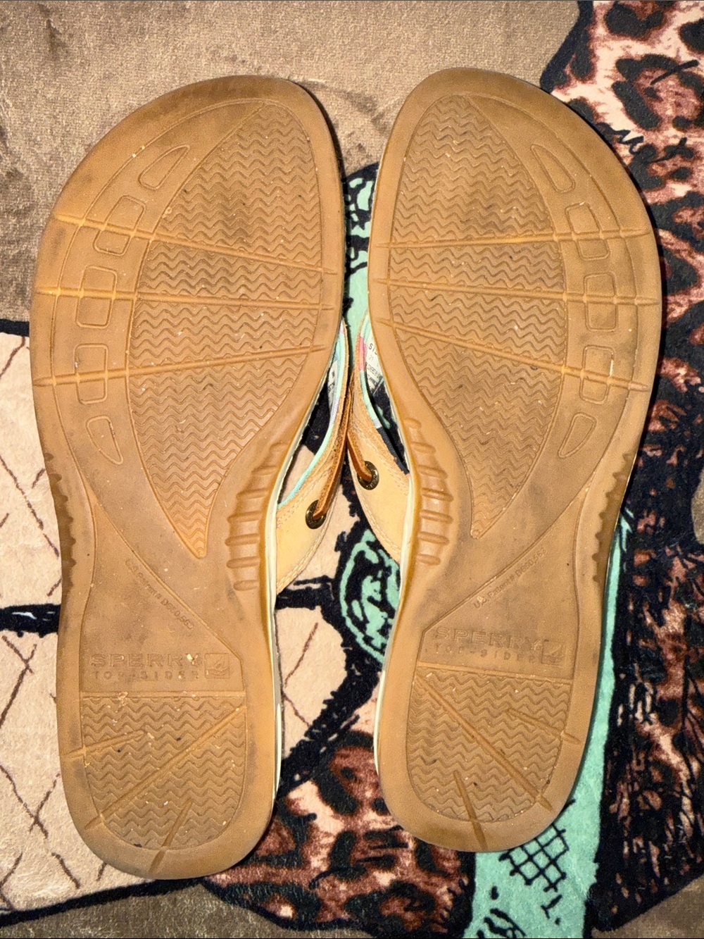 Sperry Tan Flip Flop Sandals with Multicolor Fabric Detail - Picture 3 of 3